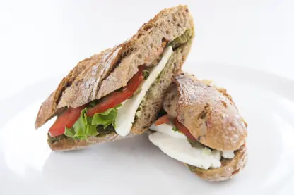 Mozzarella and tomato with pesto