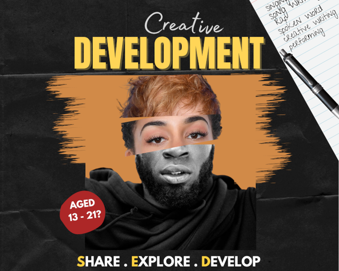 Graphic says Creative Developement. Share. Explore. Develop.