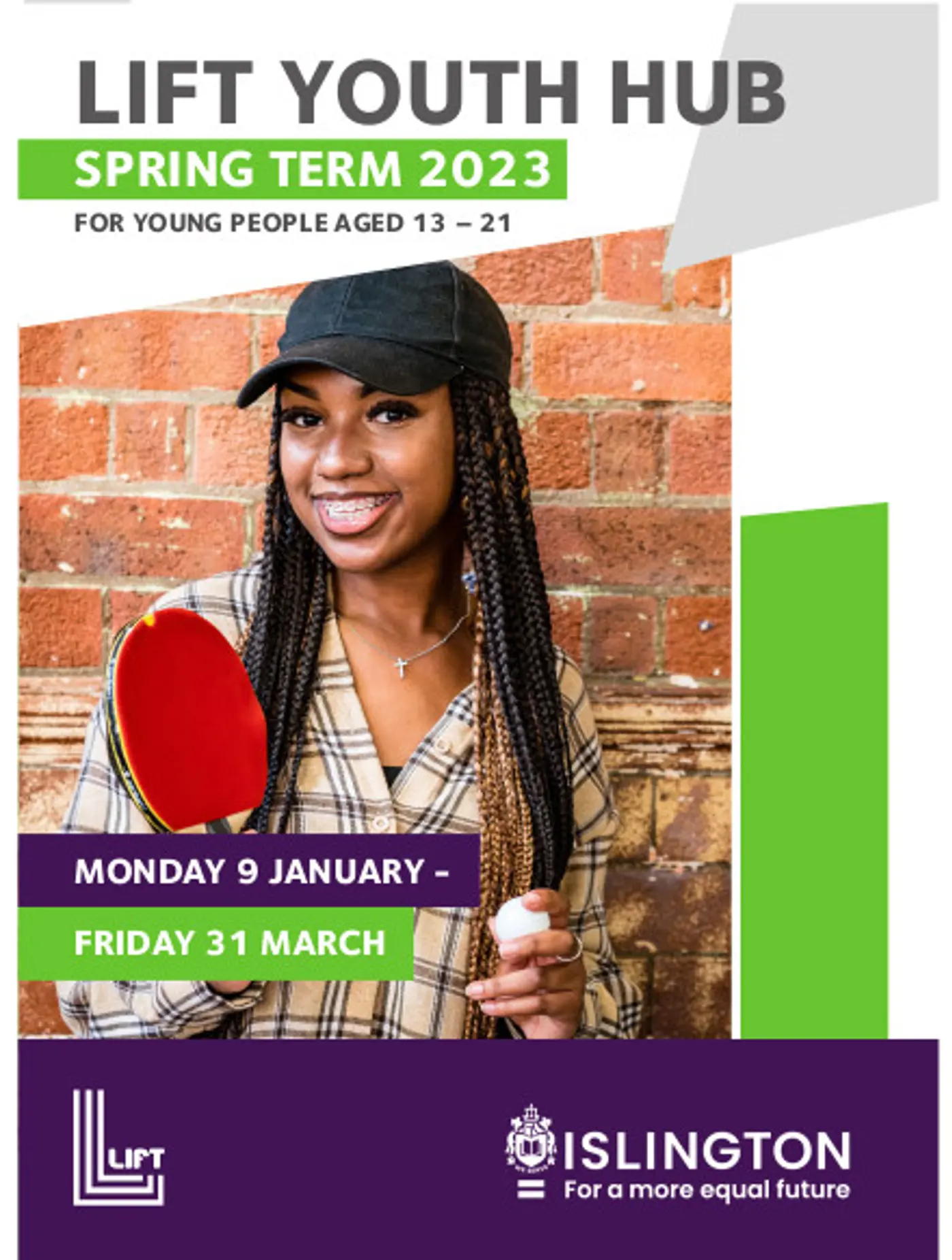 Elyse on the cover of a Lift Youth Hub leaflet